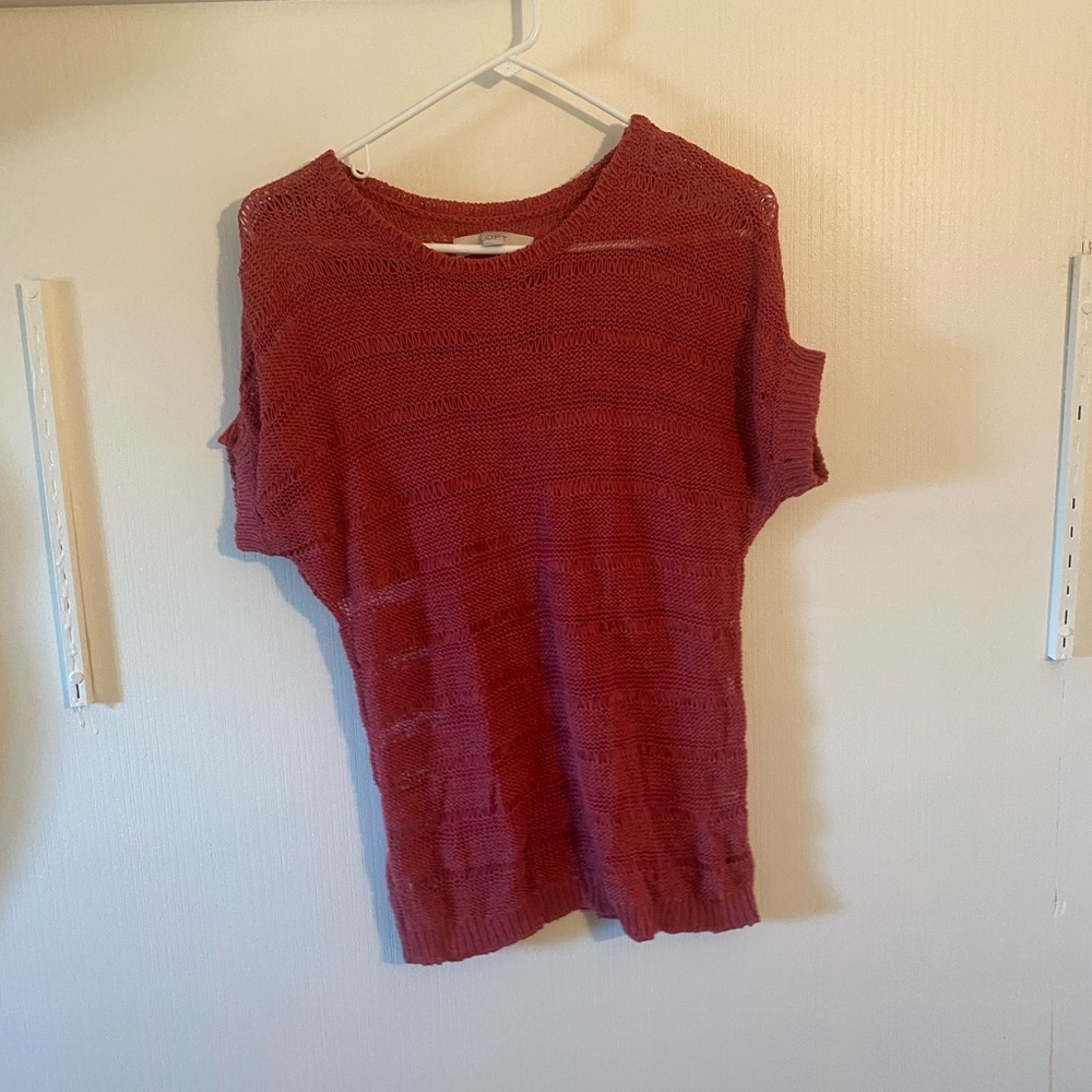 LOFT Reddish Orange Knit Short Sleeve Sweater | Size S